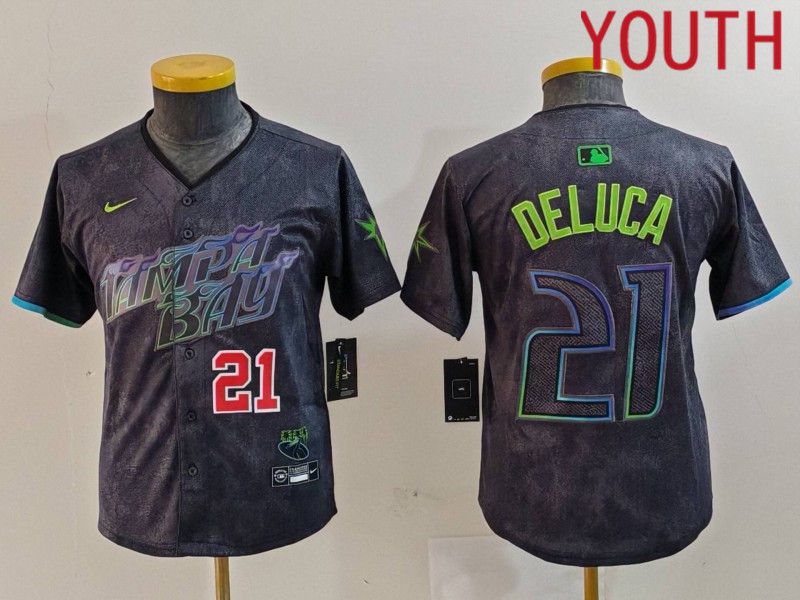 Youth Tampa Bay Rays #21 Deluca Black City Edition Nike 2024 MLB Jersey style 3